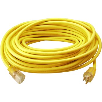Coleman Cable 02588 Lighted End Extension Cord, Yellow ~ 50 feet