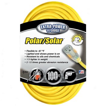 Coleman Cable 01489 Polar/Solar Plus Series Outdoor Extension Cord, Yellow ~  100 feet