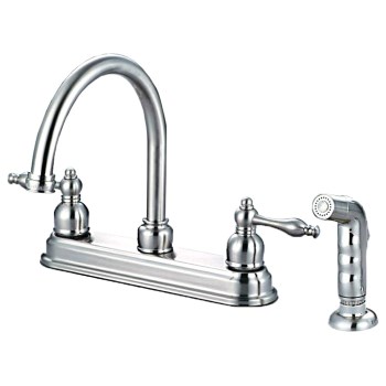 Hardware House  122757 Bismark Design Two Handle Kitchen Faucet w/Spray, Satin Nickel Finish ~ 8&quot; Ctr