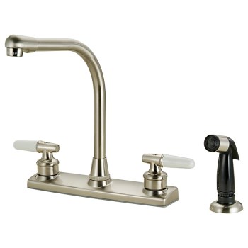 Hardware House  123419 Two Handle Kitchen Faucet w/Spray,  Satin Nickel Finish ~ 8&quot; Ctr