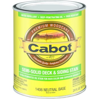 Cabot 140.0001406.005 Decking &amp; Siding Stain, Semi-Solid Neutral ~ Qrt