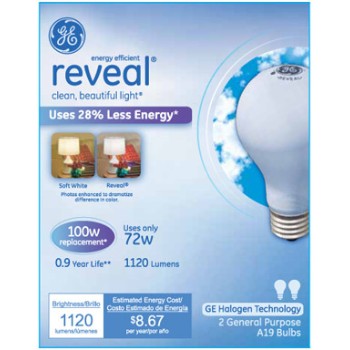 General Electric  63009 Reveal Energy Efficient Halogen Light Bulb - 72 watt/100 watt