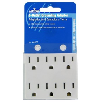 Leviton C22-6ADPT-W Grounding Adapter, 6 Outlet ~ White