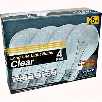 Feit Elec. 25A/CL/4 Light Bulb, Standard  Base ~ Clear 120V/25W - Pack of 4