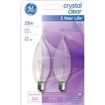 General Electric  66104 Bent Tip CA10 Decorative Bulb - 25 watt ~ Clear