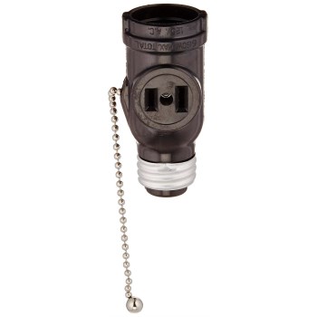 Leviton 007-1406 2 Outlet Socket Adapter w/Pull Chain, Black