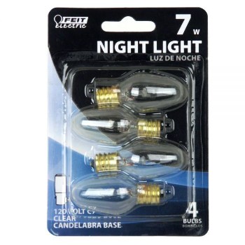 Feit Elec. BP7C7/4 Night Light Bulb, Clear 120 Volt 7 Watt
