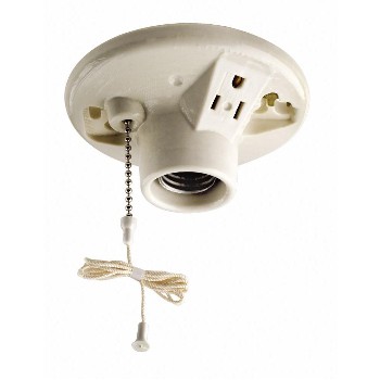 Leviton R60-09726-00C Lampholder with Side Outlet, Pull Chain