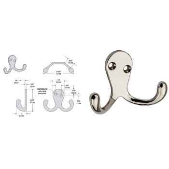 National 199232 Double Prong Clothes Hook ~ Nickel Finish
