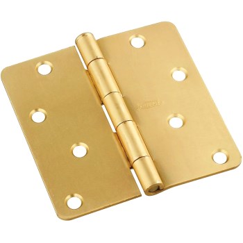 National N830-228  Round Corne Removable Pin Door Hinge,  Satin Brass ~ 4&quot;
