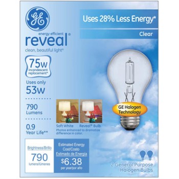 General Electric  62617 Reveal Energy Efficient Halogen Light Bulb - 53 watt/75 watt ~ Clear