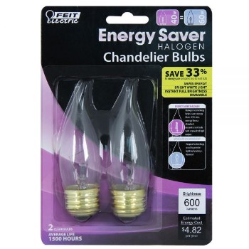 Feit Electric  BPQ40EFC/2 Chandelier Bulb, Clear Halogen Flame Tip~40 Watt