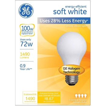 General Electric  66249 Energy Efficient Halogen Bulb - 72 watt/100 watt ~ Soft White