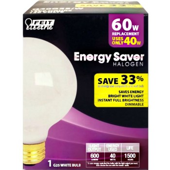 Feit Electric  Q40G25/W Energy Saving Hologen Globe Bulb, White ~ 40w