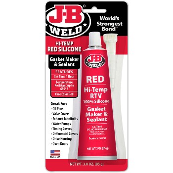 J-B Weld 31314 Hi-Temp 100% Silicone RTV Gasket Maker &amp; Sealant, Red ~ 3 oz