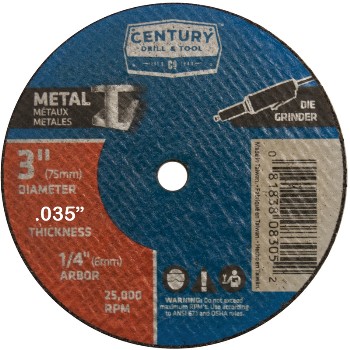 Century Drill &amp; Tool   08313 3x.035 Mtl Cutoff Wheel