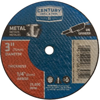 Century Drill &amp; Tool   08303 3x 1/32 Mtl Cut Wheel