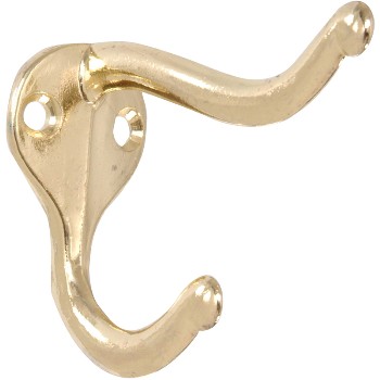Hillman  852276 Coat &amp; Hat Hook, Brass Plated ~ Pack of 2
