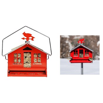 Woodstream 338 Perky Pet  Squirrel-Be-Gone Country House  Style Bird Feeder, Red ~ Approx 13&quot; W x 12&quot; H x 11&quot; Deep