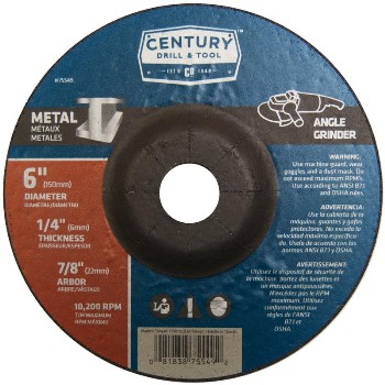 Century Drill &amp; Tool   75549 6x1/4 Metal Grind Wheel
