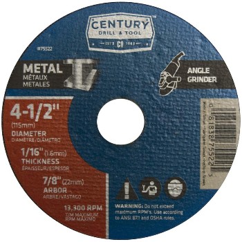 Century Drill &amp; Tool   75522 4-1/2x1/16 Mtlgrnd Wheel