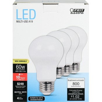 Feit Electric  A800/850/10KLED/4 Daylight LED Bulbs, 800 Lumens ~ A19