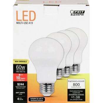 Feit Electric  A800/835/10KLED/4 LED Bulb 800 Lumens Natural Light, Non-Dimmable  ~ 60w Replacement
