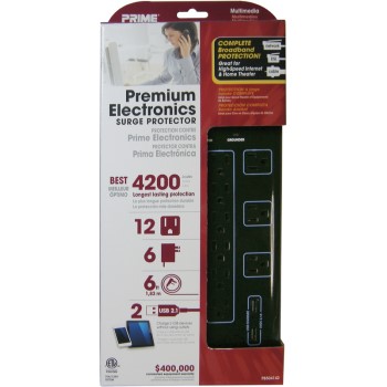 Prime Wire/Cable PB504142 12 Outlet Home Entertainment Surge Protector w/6&#39; Cord