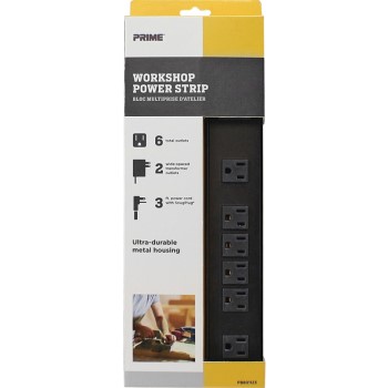 Prime Wire/Cable PB801123 6-Outlet Workshop PowerStrip w/3 Ft Cord