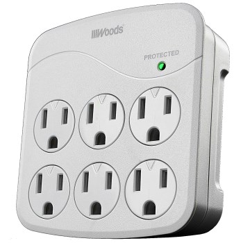 Coleman Cable 41076 Woods Wall Tap w/Surge Protection, White ~ 6 Outlet