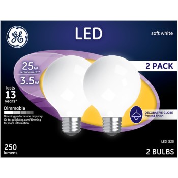 Ge Consumer Products 31228 2pk Led G25 Wh Bulb