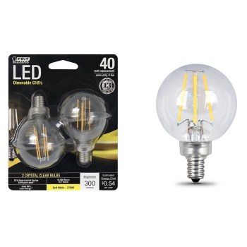 Feit Electric  BPG1640/827/LED/2 Candelabra Base LED Globe Bulbs ~ Dimmable