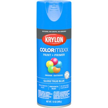 Krylon K05543007 COLORmaxx Paint + Primer Spray,  True Blue Gloss ~  12 oz Cans