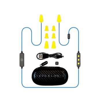 Plugfones PL-UY Liberate 2.0 Wireless Earplug/Earbud Hybrid, Blue &amp; Yellow ~ 34&quot; Cord
