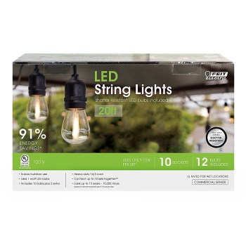 Feit Electric  72122 Amber Glow LED String Lights, Ten Black Sockets ~ 20 Ft