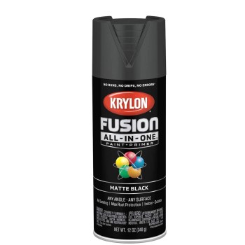 Krylon K02754007 Fusion All-In-One Paint + Primer,  Black Matte ~ 12 oz Aerosol
