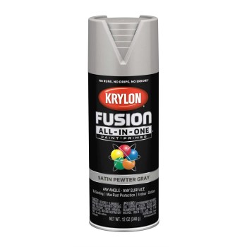 Krylon K02744007 FUSION all-In-One Paint + Primer, Satin Pewter Gray ~ 12 oz Aerosol