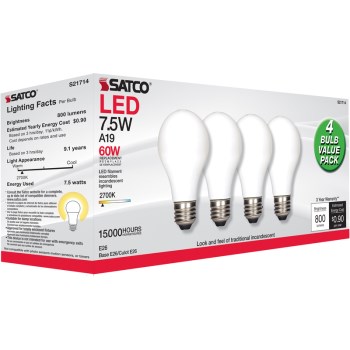 Satco Products S21714 Led 4pk 7.5w A19 S Bulb