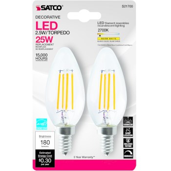 Satco Products S21700 Led 2pk 2.5w Cl Bulb