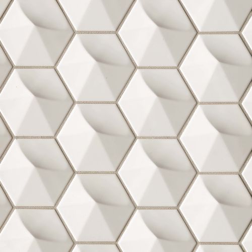 Hedron 4&quot; x 5&quot; Glossy Ceramic 3D Wall Tile in Fog