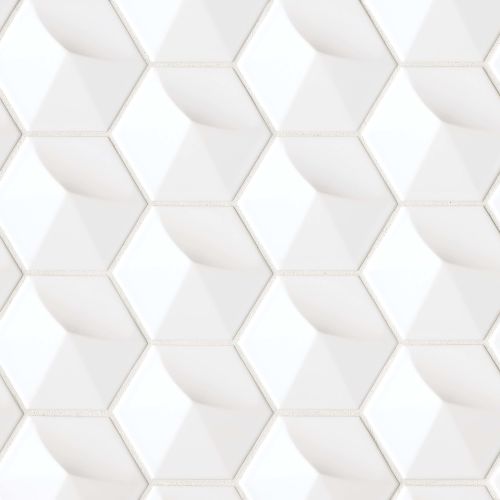 Hedron 4&quot; x 5&quot; Glossy Ceramic 3D Wall Tile in White