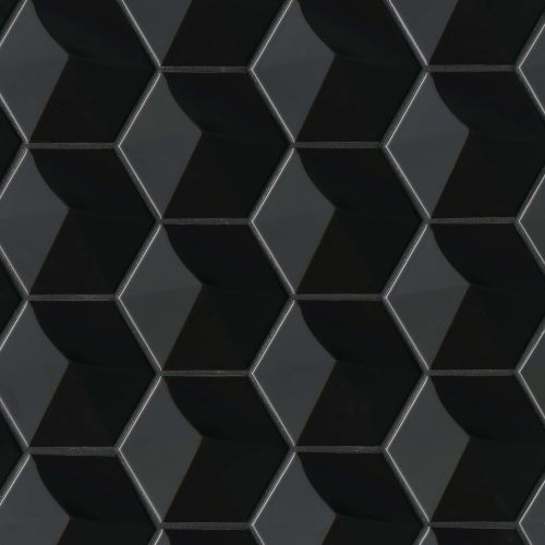 Hedron 4&quot; x 5&quot; Glossy Ceramic 3D Wall Tile in Black