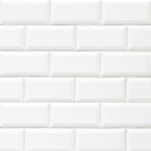 Traditions 3&quot; x 6&quot; Beveled Glossy Ceramic Tile in Ice White