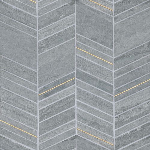 Ferrara Honed Chevron Marble Mosaic Tile with Brass in Argento