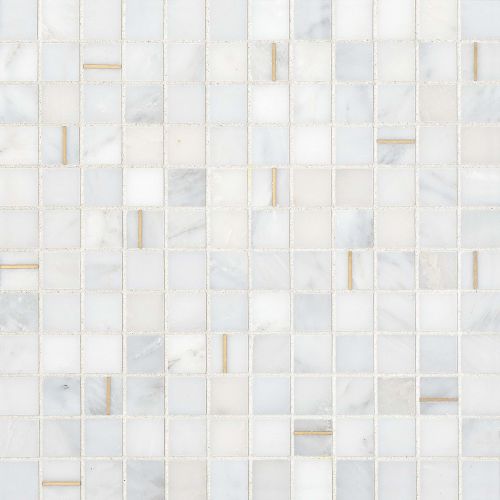 Ferrara 1&quot; x 1&quot; Honed Marble Mosaic Tile with Brass in Bianco