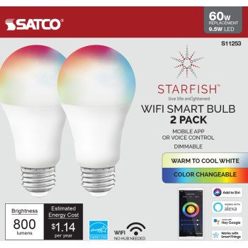 Satco Products S11253 2pk 9.5w A19 Smart Bulb