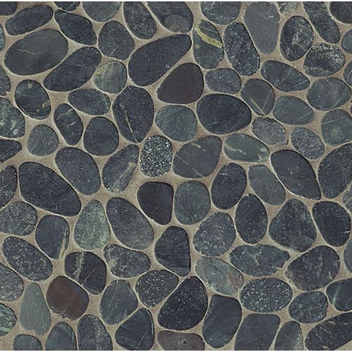 Hemisphere Unglazed Sliced Pebble Mosaic in Ocean Black