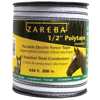 Woodstream PT656WH-Z Electric Fence Poly Tape,  White ~  1/2&quot; x 656&#39;