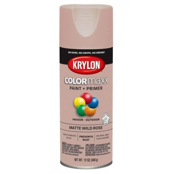 Krylon K05601007 Krylon ColorMaxx Spray Paint &amp; Primer, Matte Wild Rose ~ 12 oz Cans