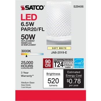 Satco Products S29406 6.5w Par20 3k Led Bulb